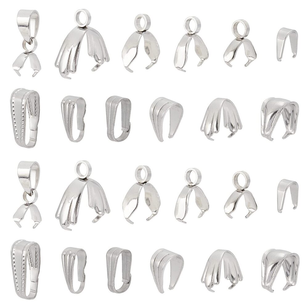 6663 120pcs Snap on Stainless Steel Pinch Bails Pendant Bails Connectors